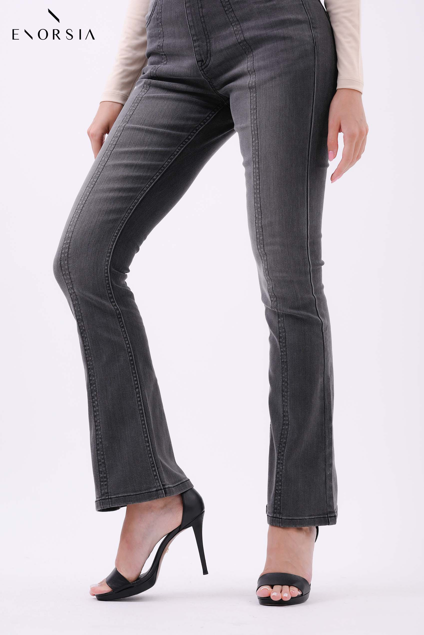 Womens Grey Stretch Flare Jeans Enorsia